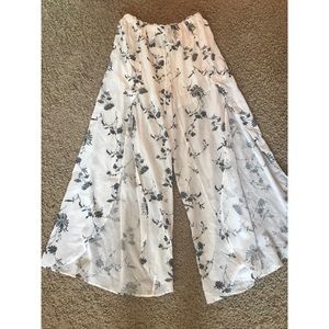 White wide leg boho beach pants with slits